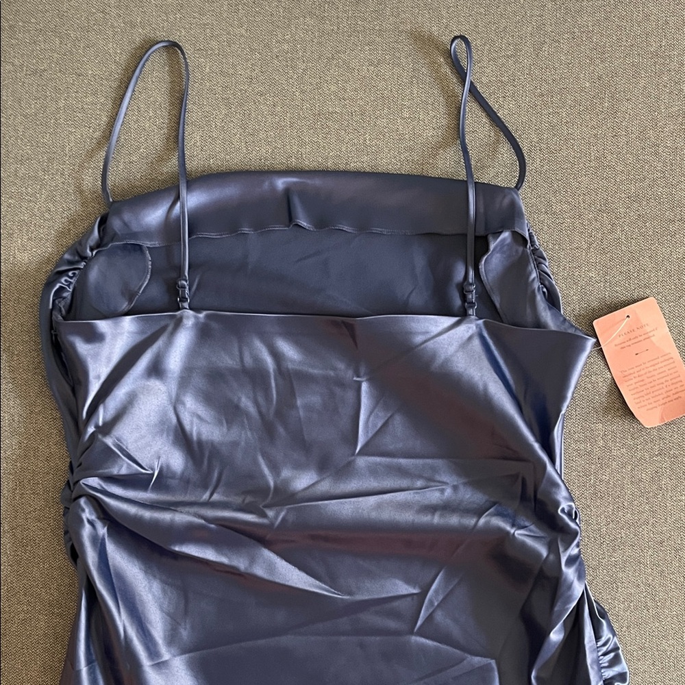 NWT BHLDN Emery Square-Neck Stretch Satin Midi Dress XXL, Slate (blue) - Picture 12 of 14